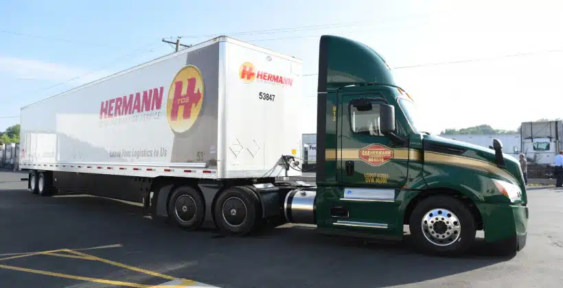 a truck is parked in a parking lot